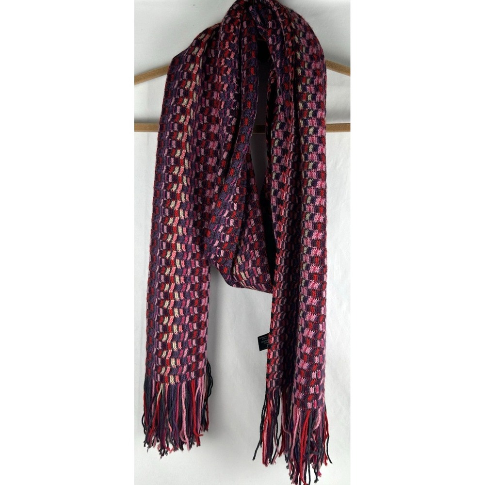 Missoni Italy Pink Purple Wool Blend Luxury Scarf Shawl Fringe 92" X 15" Long
